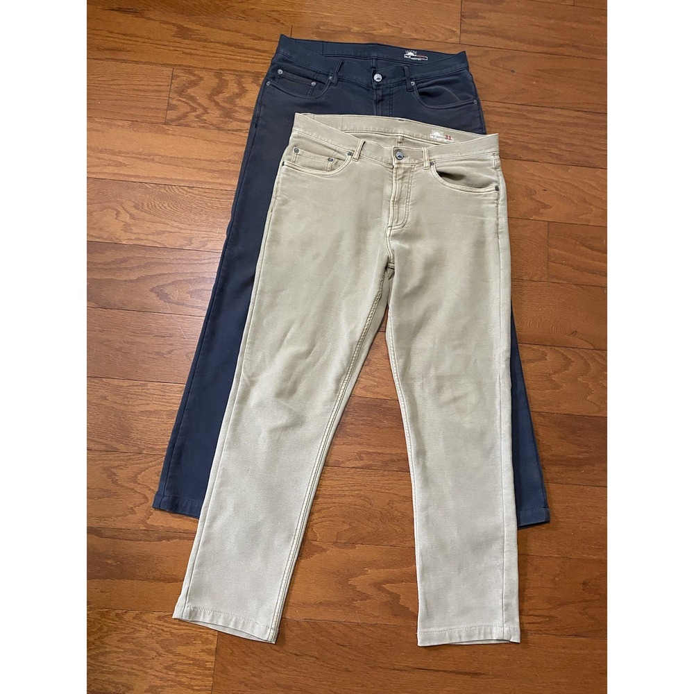Lot Of 2 Faherty Pants Mens 31 Beige Gray Terry Stretch Chino Preowned Good